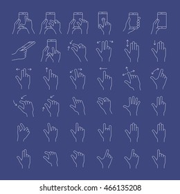 Gesture touch icons. Clean and simple vector icons for an app user interface or manual. Linear style