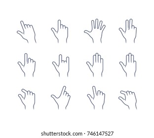 Gesture touch icons for a mobile application manual. User interface gesture icon set