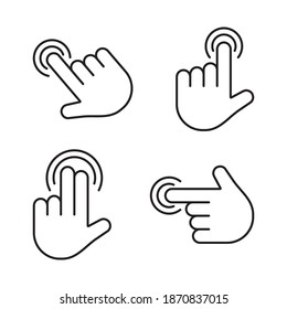 Gesture touch screen icons. Finger click, tap on button. Touchscreen technology. Black line art. Vector illustration