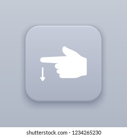 Gesture touch up, Gesture flipping up, gray vector button with white icon on gray background