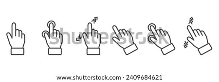 Gesture touches vector linear sions set. Simple touch screen gesture pack. Stroke vector illustration on a transparent background. Modern outline style icons collection.