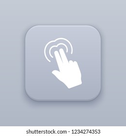 Gesture touching two fingers click , gray vector button with white icon on gray background