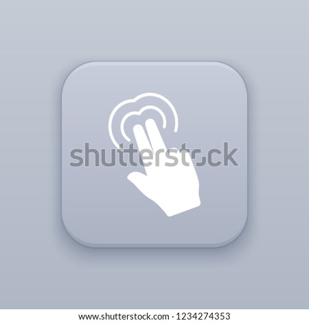 Gesture touching two fingers click , gray vector button with white icon on gray background