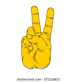 Gesture two fingers up in a vector on a white background.Victory gesture vector illustration.