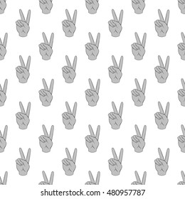 Gesture victoria seamless pattern on white background. Gesticulate design vector illustration