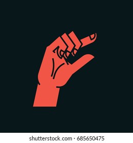 Gesture. Zero. A little bit sign. Stylized hand with index and thumb making circle. Icon. Vector illustration on a dark background. Making a less signal by hand. Orange-red silhouette.