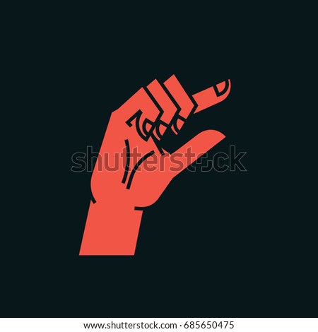 Gesture. Zero. A little bit sign. Stylized hand with index and thumb making circle. Icon. Vector illustration on a dark background. Making a less signal by hand. Orange-red silhouette.