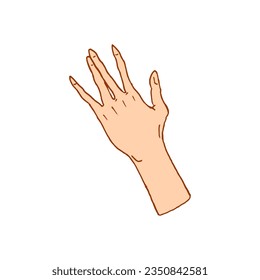  Gestures arms stop, palm, thumbs up, finger pointer, ok, like and pray or handshake, fist and peace or rock n roll. engraved hand drawn in old sketch style, vintage collection of emotion and signs.