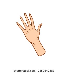  Gestures arms stop, palm, thumbs up, finger pointer, ok, like and pray or handshake, fist and peace or rock n roll. engraved hand drawn in old sketch style, vintage collection of emotion and signs.