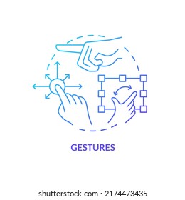Gestures blue gradient concept icon. Behavioral measurement abstract idea thin line illustration. Hand movements recognition. Authentication method. Isolated outline drawing. Myriad Pro-Bold font used