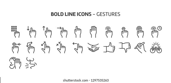 Gestures, bold line icons. The illustrations are a vector, editable stroke, 48x48 pixel perfect files. Crafted with precision and eye for quality.