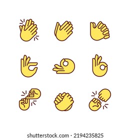 Gestures and communication pixel perfect RGB color icons set. Non verbal signals. Body expression. Isolated vector illustrations. Simple filled line drawings collection. Editable stroke