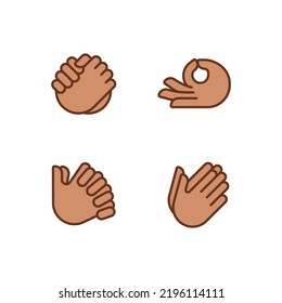 Gestures communication pixel perfect RGB color icons set. Hand position signals. Expression and greeting. Isolated vector illustrations. Simple filled line drawings collection. Editable stroke