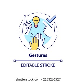 Gestures concept icon. Nonverbal communication example abstract idea thin line illustration. Emphasizing aspects of speech. Isolated outline drawing. Editable stroke. Arial, Myriad Pro-Bold fonts used