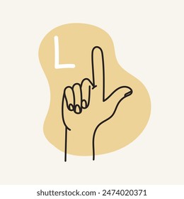 Gestures for the deaf, letter L. English fingerspelling.