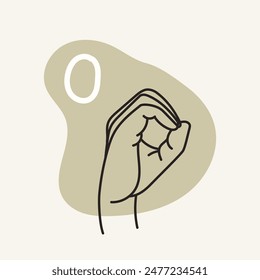 Gestures for the deaf, number 0. English fingerspelling. Hand drawn vector ilustranion. 