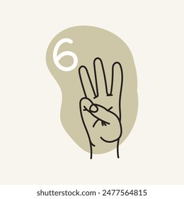 Gesten für Gehörlose, Nummer 7. Englisch finger spelling. Handgezeichnete Vektorgrafik Illustration. 