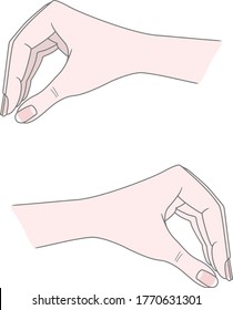 Gestures. Female hand with fingers folded with a pinch. Pinch, sprinkle. Vector illustration .