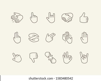 Gestures flat line icons. Gesturing isolated sign pack. Sign language concept. Vector illustration symbol elements for web design