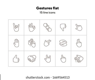 Gestures flat line icons. Gesturing isolated sign pack. Sign language concept. Vector illustration symbol elements for web design