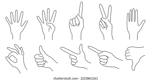 Gesten. Handgesten in verschiedenen Positionen. Hände in verschiedenen Situationen. Hands-Vektorgrafik auf isoliertem Hintergrund. Vektorgrafik EPS10