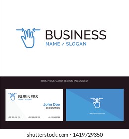 Gestures, Hand, Mobile, Three Fingers Blue Business logo and Business Card Template. Front and Back Design
