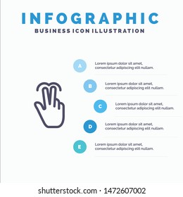 Gestures, Hand, Mobile, Touch, Tab Line icon with 5 steps presentation infographics Background