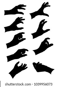 Gestures of hands collection. Black silhouettes on white