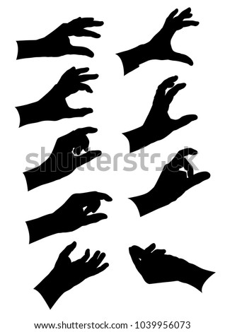 Gestures of hands collection. Black silhouettes on white