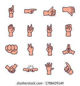 gestos con línea de manos y relleno diseño de conjunto de iconos de People dedo brazo y persona Tema de persona Ilustración vectorial