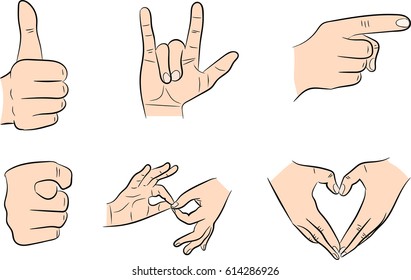 Gestures with hands on a white background