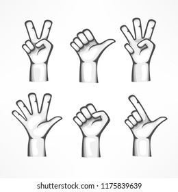 Gestures of human hands isolated on white background. Flat. Vector illustration.