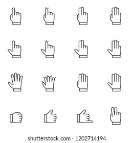 Gestures, icon set. Line with editable stroke