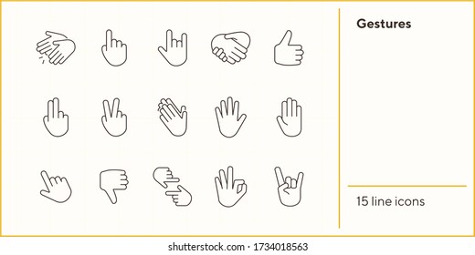 Gestures line icon set. Gesturing isolated sign pack. Gestures concept. Vector illustration symbol elements for web design