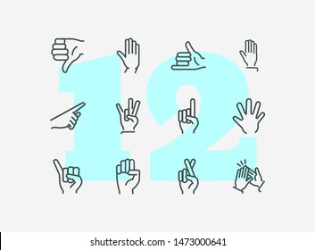 Gestures line icon set. Hand, dislike, pointing with finger, fingers crossed. Body language concept. Can be used for topics like approval, signs, gesturing svg
