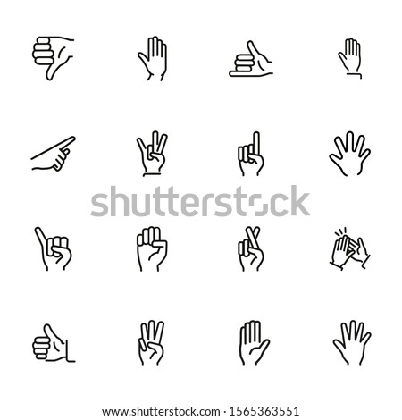 Gestures line icon set. Hand, dislike, pointing with finger, fingers crossed. Body language concept. Can be used for topics like approval, signs, gesturing