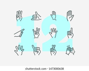 Gestures line icon set. Set of line icons on white background. Finger, hand, signs. Communication concept. Vector illustration can be used for topics like human, connection, gesture system