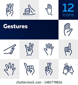 Gestures line icon set. Set of line icons on white background. Finger, hand, signs. Communication concept. Vector illustration can be used for topics like human, connection, gesture system