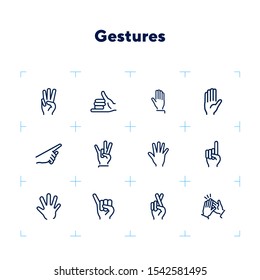 Gestures line icon set. Set of line icons on white background. Finger, hand, signs. Communication concept. Vector illustration can be used for topics like human, connection, gesture system
