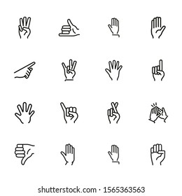 Gestures line icon set. Set of line icons on white background. Finger, hand, signs. Communication concept. Vector illustration can be used for topics like human, connection, gesture system