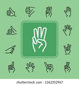Gestures line icon set. Like, dislike, finger crossed. Gesturing concept. Can be used for topics like hand language, signs, communication
