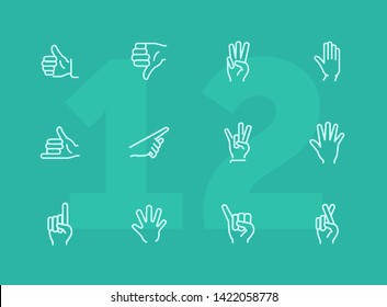 Gestures line icon set. Like, dislike, finger crossed. Gesturing concept. Can be used for topics like hand language, signs, communication
