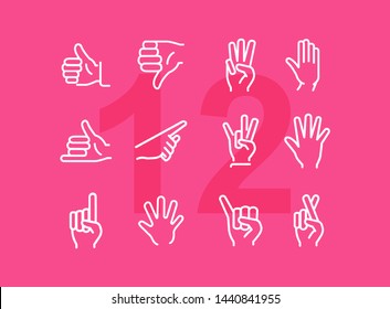 Gestures line icon set. Like, dislike, finger crossed. Gesturing concept. Can be used for topics like hand language, signs, communication