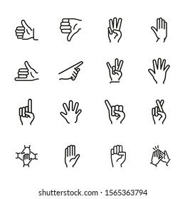 Gestures line icon set. Like, dislike, finger crossed. Gesturing concept. Can be used for topics like hand language, signs, communication svg