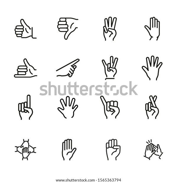 Gestures line icon set. Like, dislike,\
finger crossed. Gesturing concept. Can be used for topics like hand\
language, signs,\
communication