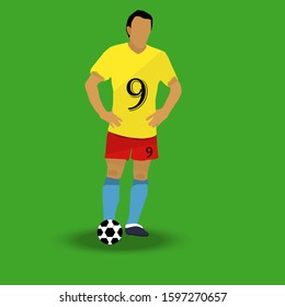 The gestures of a male footballer standing  Kick the ball