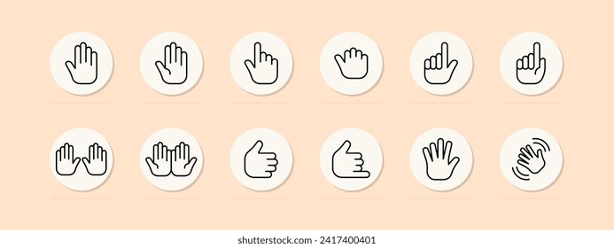 Gestures set line icon. Deaf and mute, language, manners, hands, facial expressions, behavior, dialogue. Pastel color background Vector line icon for business and advertising