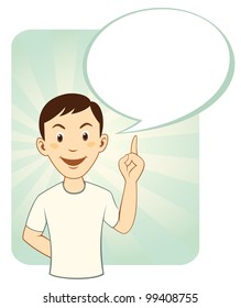 Gesturing cartoon man with speech bubble