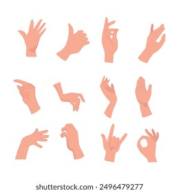 Gesturing hands. Hand with counting gestures, index finger sign. interactive communication vector set.