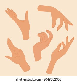 Gesturing hands icon set. Interactive communication vector illustration. Manicure hands for spa salon, beauty industry, cosmetic products. Hands skin care